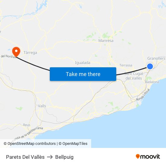 Parets Del Vallès to Bellpuig map