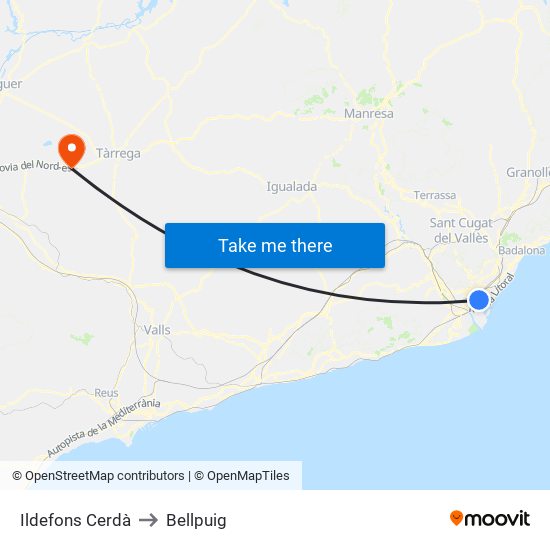 Ildefons Cerdà to Bellpuig map