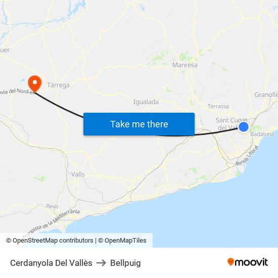 Cerdanyola Del Vallès to Bellpuig map