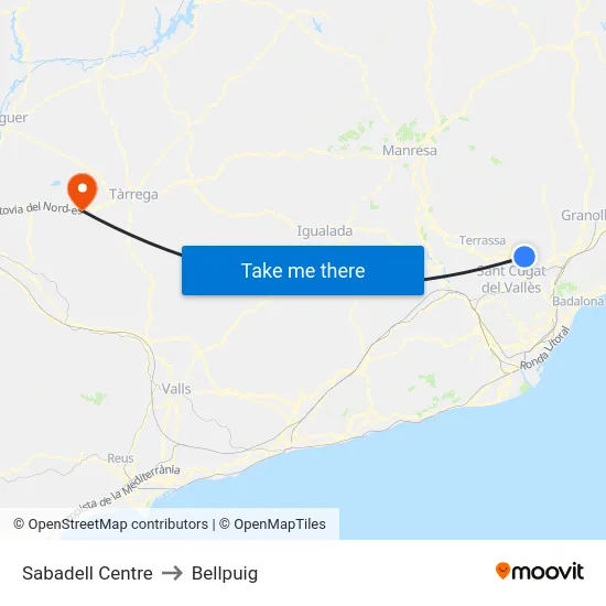 Sabadell Centre to Bellpuig map