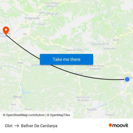 Olot to Bellver De Cerdanya map