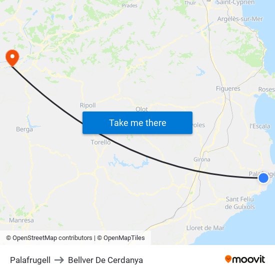 Palafrugell to Bellver De Cerdanya map