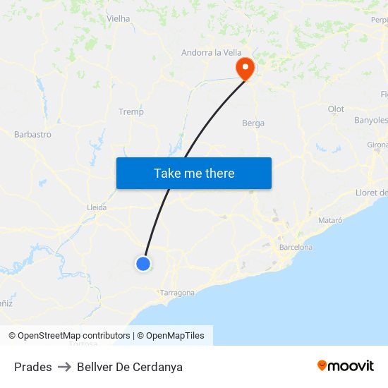 Prades to Bellver De Cerdanya map