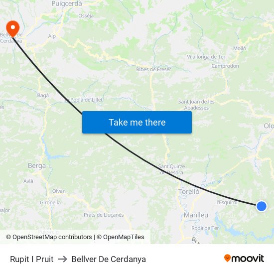 Rupit I Pruit to Bellver De Cerdanya map
