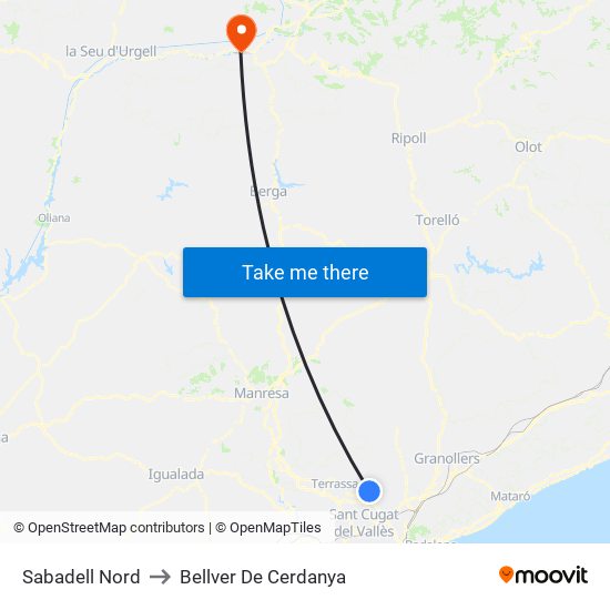 Sabadell Nord to Bellver De Cerdanya map