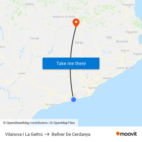 Vilanova I La Geltrú to Bellver De Cerdanya map