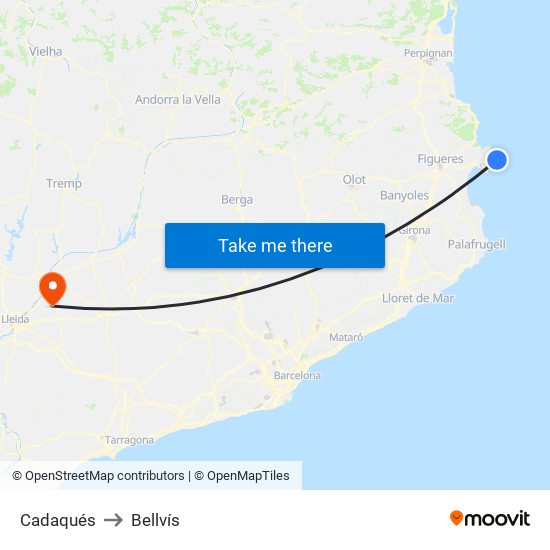 Cadaqués to Bellvís map