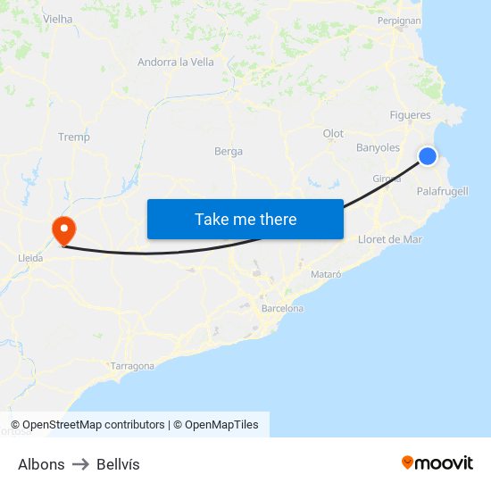 Albons to Bellvís map