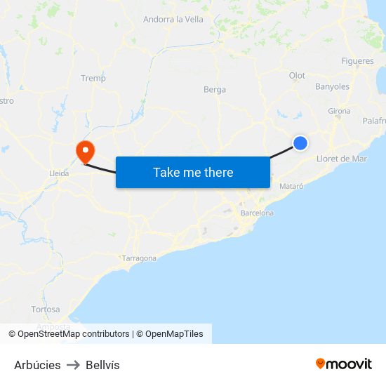 Arbúcies to Bellvís map