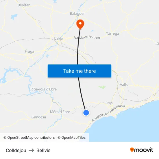 Colldejou to Bellvís map