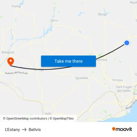 L'Estany to Bellvís map