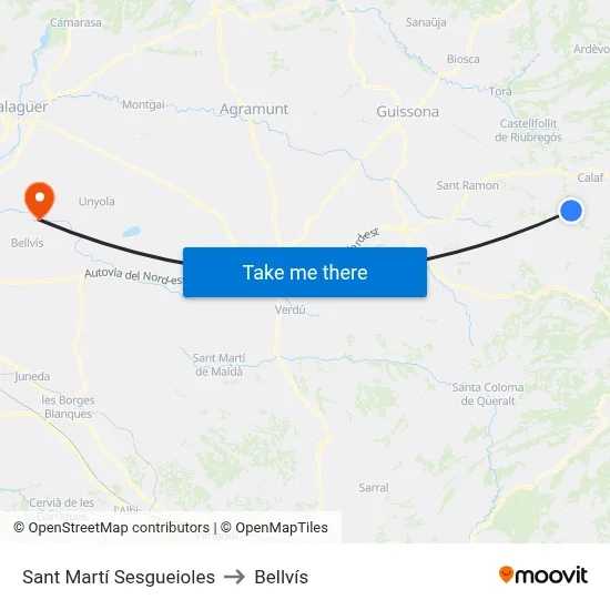 Sant Martí Sesgueioles to Bellvís map
