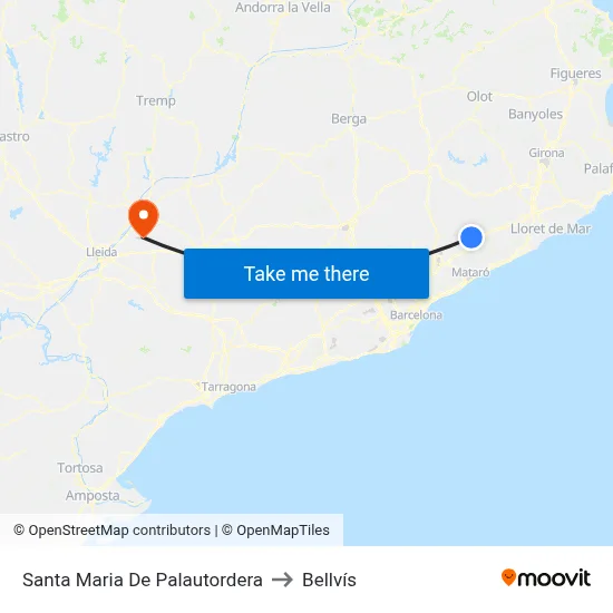 Santa Maria De Palautordera to Bellvís map