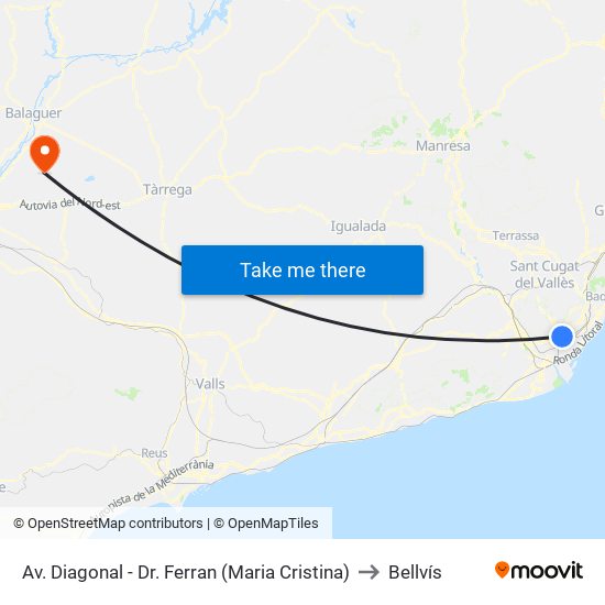 Av. Diagonal - Dr. Ferran (Maria Cristina) to Bellvís map