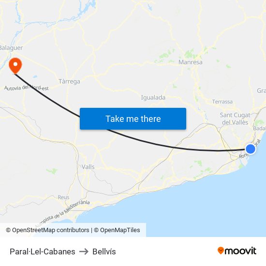 Paral·Lel-Cabanes to Bellvís map