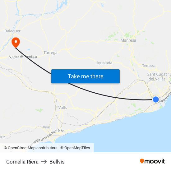 Cornellà Riera to Bellvís map