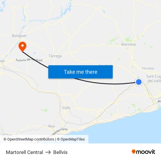 Martorell Central to Bellvís map
