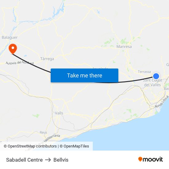 Sabadell Centre to Bellvís map