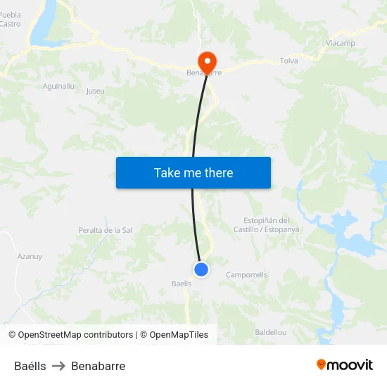 Baélls to Benabarre map