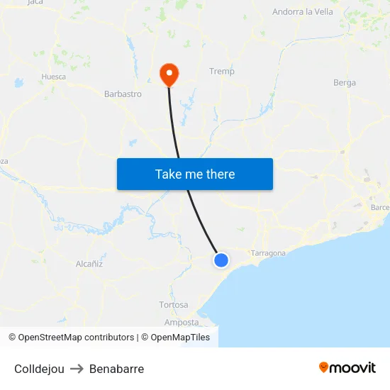 Colldejou to Benabarre map