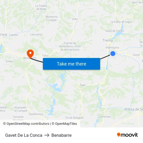 Gavet De La Conca to Benabarre map