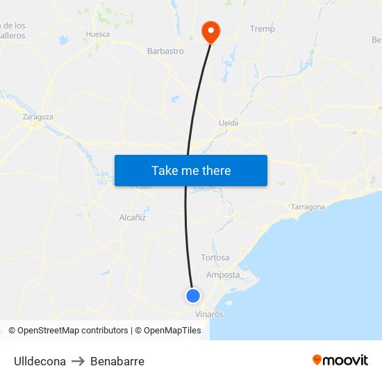 Ulldecona to Benabarre map