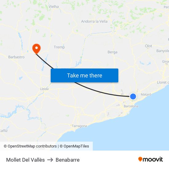 Mollet Del Vallès to Benabarre map