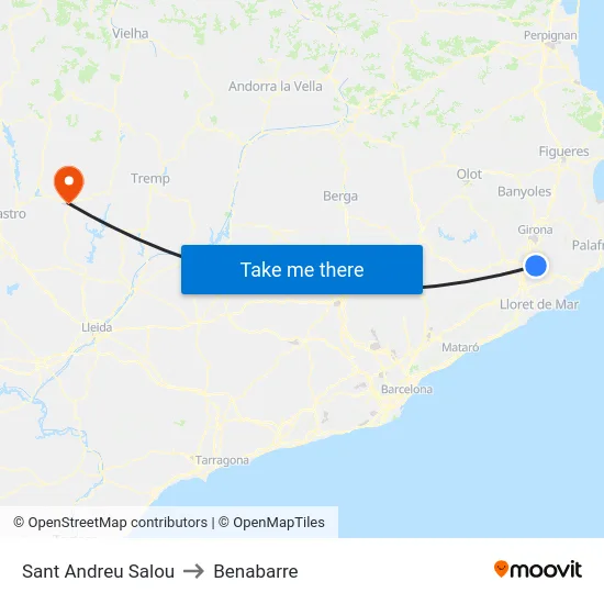 Sant Andreu Salou to Benabarre map