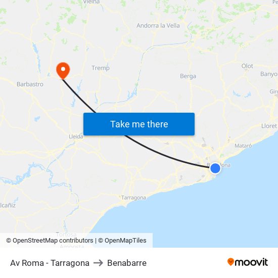 Av Roma - Tarragona to Benabarre map