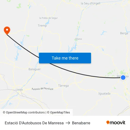 Estació D'Autobusos De Manresa to Benabarre map