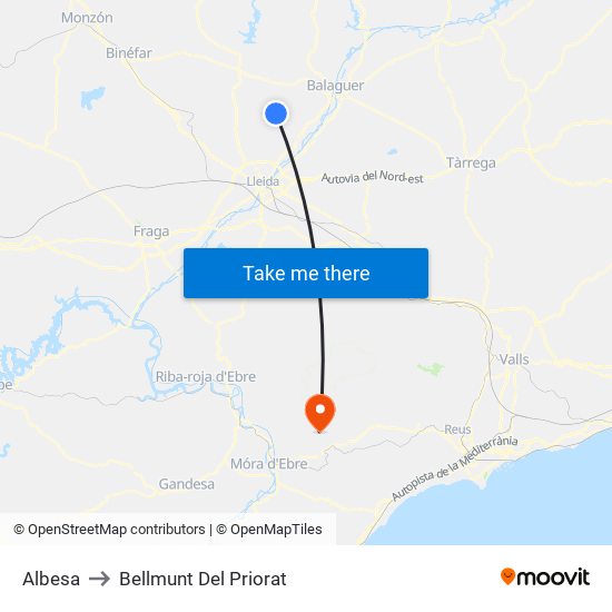 Albesa to Bellmunt Del Priorat map