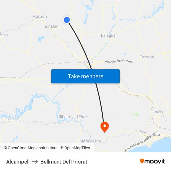Alcampell to Bellmunt Del Priorat map