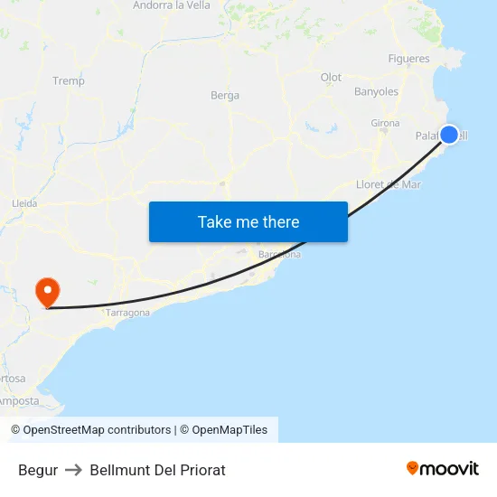 Begur to Bellmunt Del Priorat map
