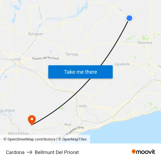 Cardona to Bellmunt Del Priorat map