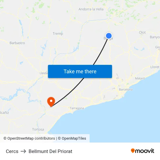 Cercs to Bellmunt Del Priorat map