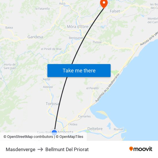 Masdenverge to Bellmunt Del Priorat map