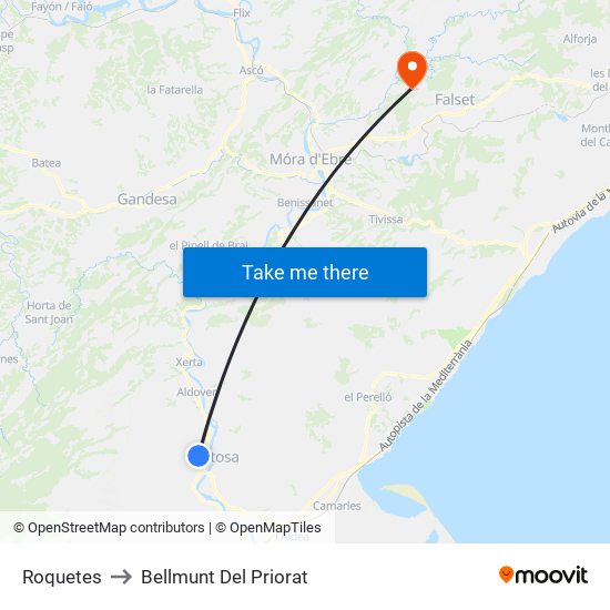 Roquetes to Bellmunt Del Priorat map