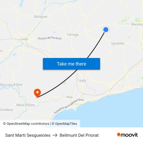 Sant Martí Sesgueioles to Bellmunt Del Priorat map