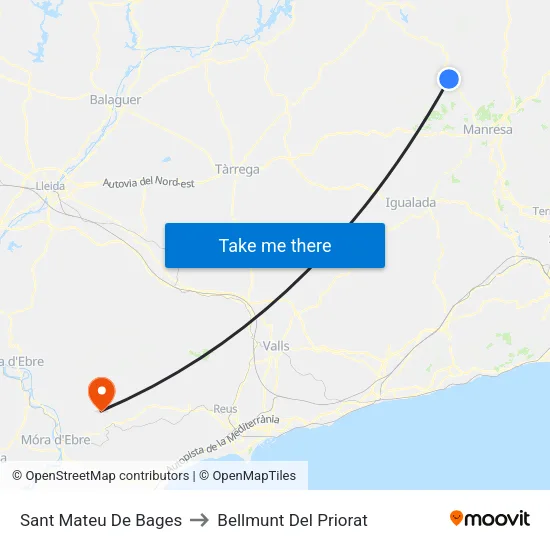 Sant Mateu De Bages to Bellmunt Del Priorat map