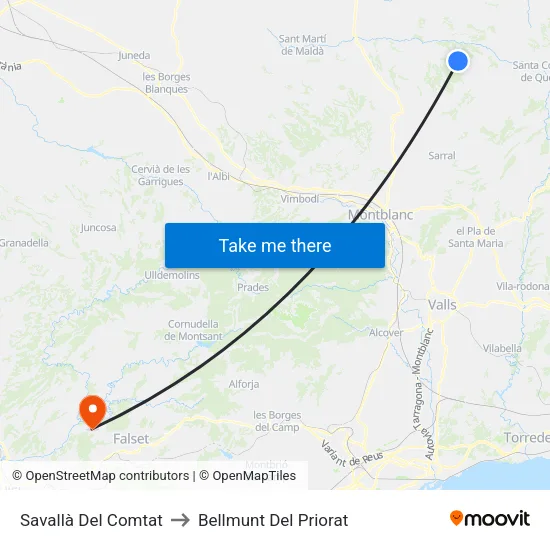 Savallà Del Comtat to Bellmunt Del Priorat map