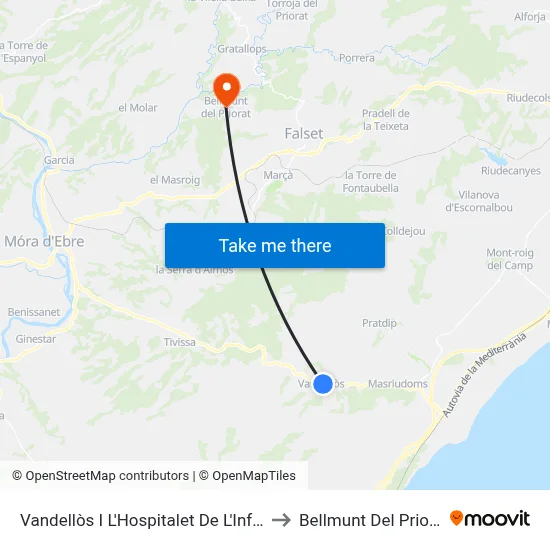 Vandellòs I L'Hospitalet De L'Infant to Bellmunt Del Priorat map