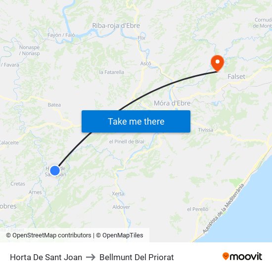Horta De Sant Joan to Bellmunt Del Priorat map