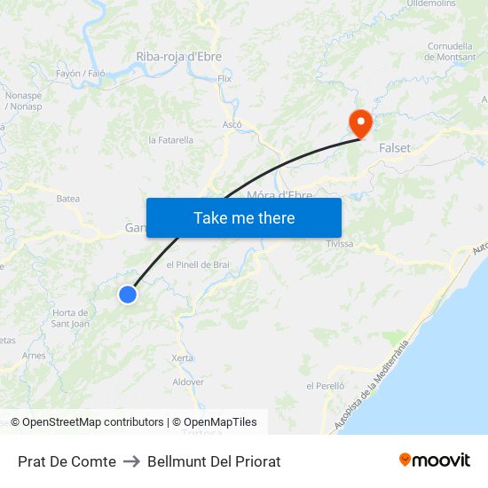 Prat De Comte to Bellmunt Del Priorat map