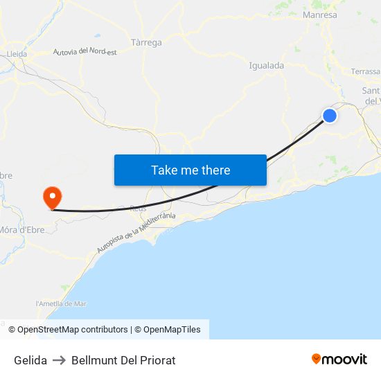 Gelida to Bellmunt Del Priorat map
