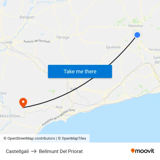 Castellgalí to Bellmunt Del Priorat map