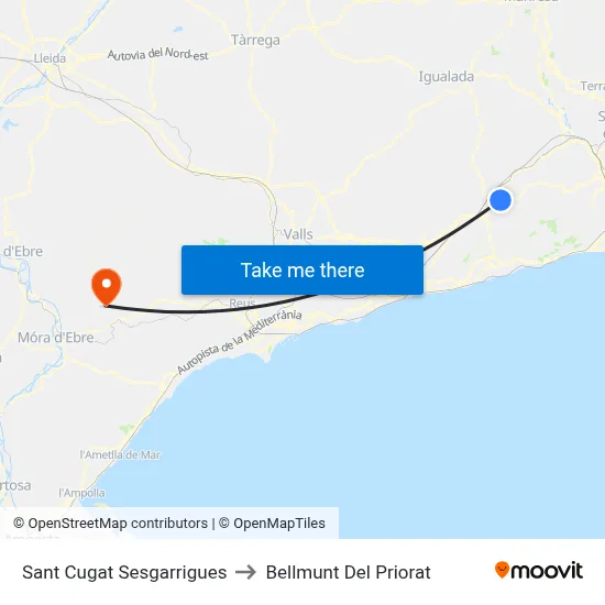 Sant Cugat Sesgarrigues to Bellmunt Del Priorat map