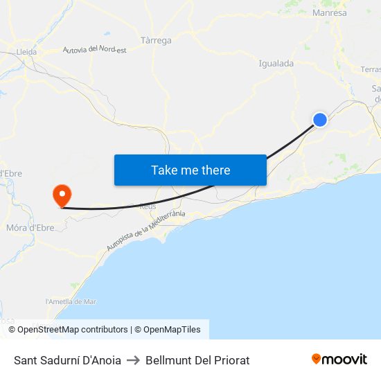 Sant Sadurní D'Anoia to Bellmunt Del Priorat map