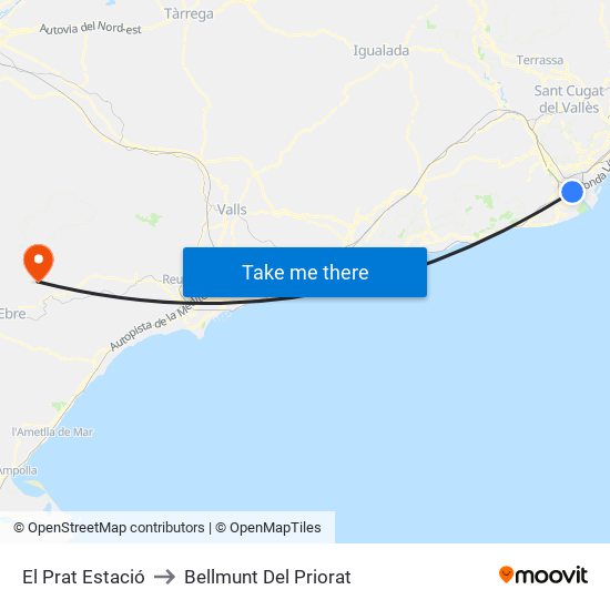 El Prat Estació to Bellmunt Del Priorat map