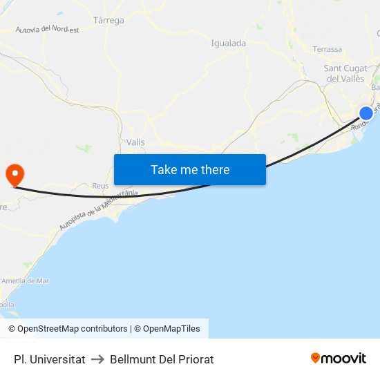 Pl. Universitat to Bellmunt Del Priorat map