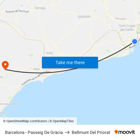 Barcelona - Passeig De Gràcia to Bellmunt Del Priorat map